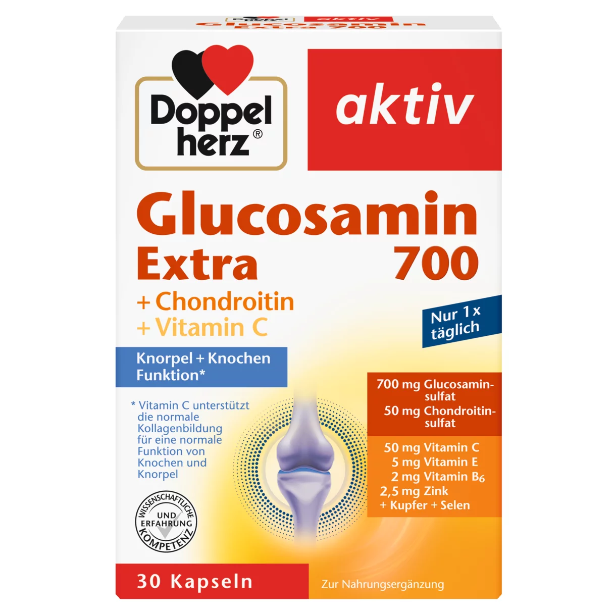Abbildung der Produktverpackung Doppelherz aktiv Glucosamin 700 EXTRA Frontansicht
